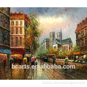 Beautiful cityscape modern city street oil painting on canvas paris